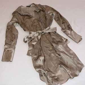 Silk wrap dress with gold buttons